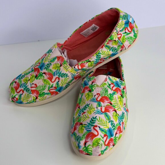 Women's 10 Toms X‎ Paper Source Alpargata Flamingo Canvas Loafers - Picture 1 of 8